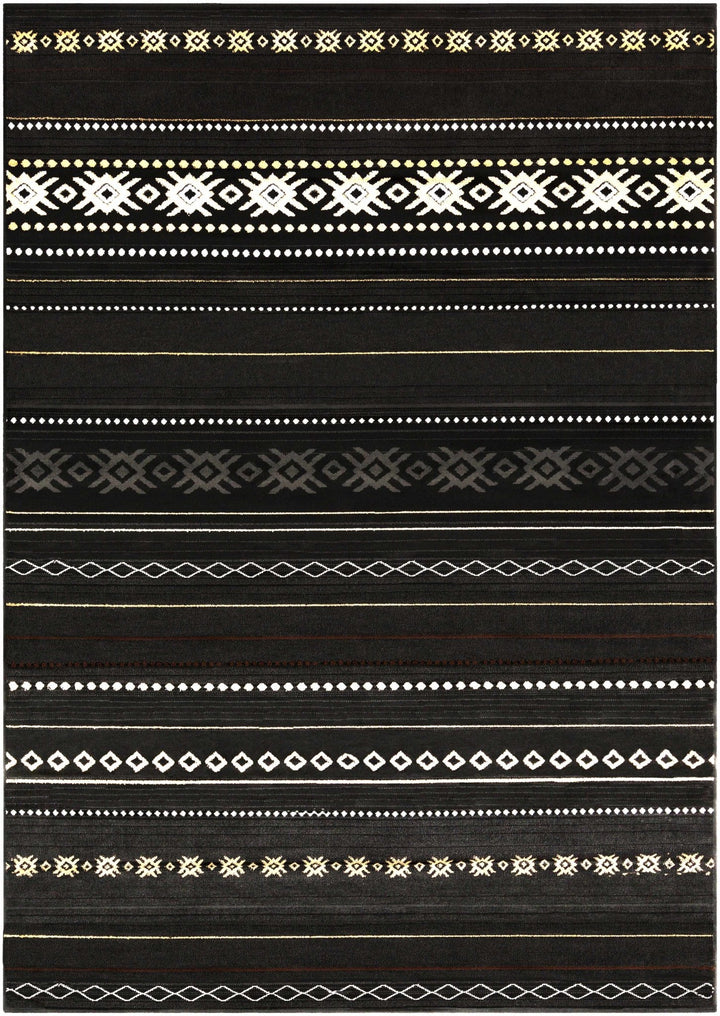 Tribal look Charcoal, Gray, Ivory and Tan Southwestern Stripes design Multi size Rug - The Rug Decor
