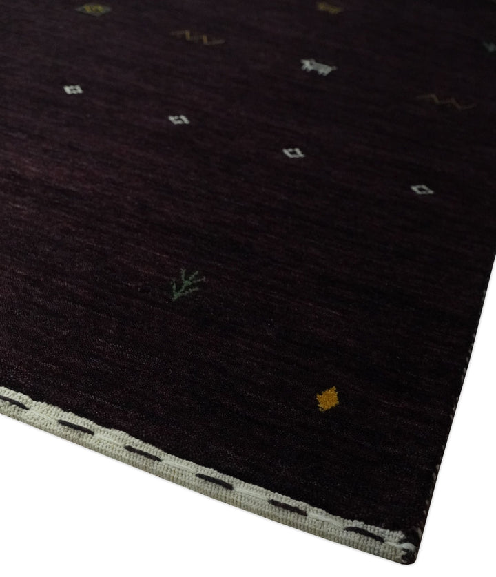 Tribal look Dark Purple Traditional Hand loom 4.6x7 Wool Area Rug - The Rug Decor