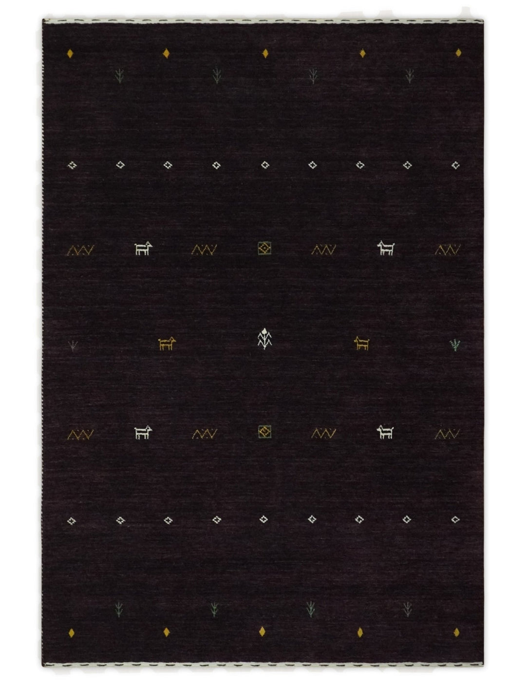Tribal look Dark Purple Traditional Hand loom 4.6x7 Wool Area Rug - The Rug Decor