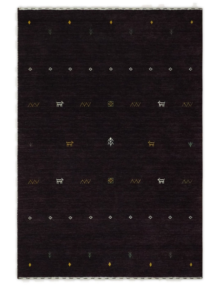 Tribal look Dark Purple Traditional Hand loom 4.6x7 Wool Area Rug - The Rug Decor