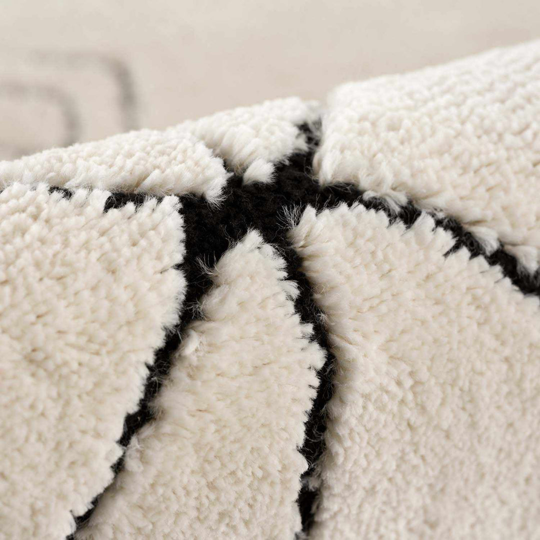 Tribal look Ivory and Black plush pile Texture Area Rug - The Rug Decor