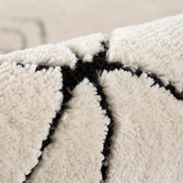 Tribal look Ivory and Black plush pile Texture Area Rug - The Rug Decor