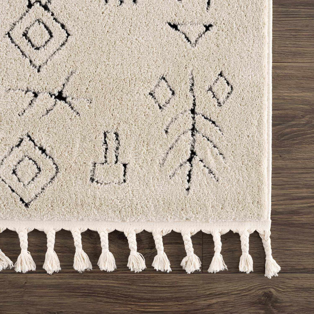 Tribal look Ivory and Black plush pile Texture Area Rug - The Rug Decor