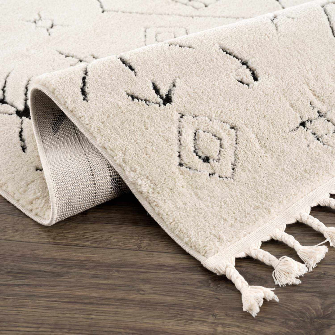 Tribal look Ivory and Black plush pile Texture Area Rug - The Rug Decor