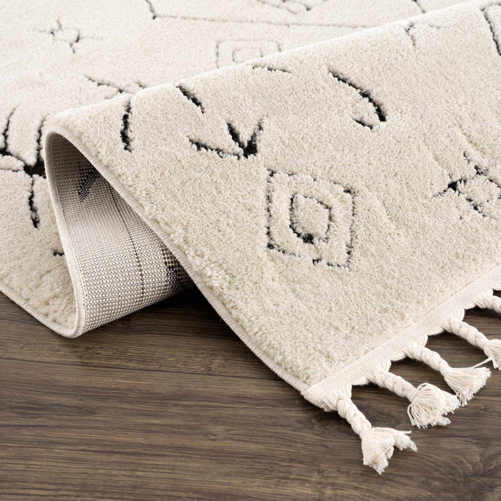 Tribal look Ivory and Black plush pile Texture Area Rug - The Rug Decor
