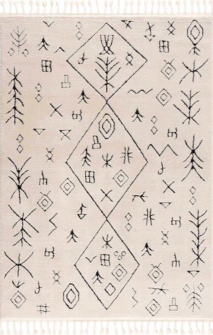 Tribal look Ivory and Black plush pile Texture Area Rug - The Rug Decor