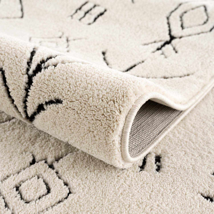 Tribal look Ivory and Black plush pile Texture Area Rug - The Rug Decor