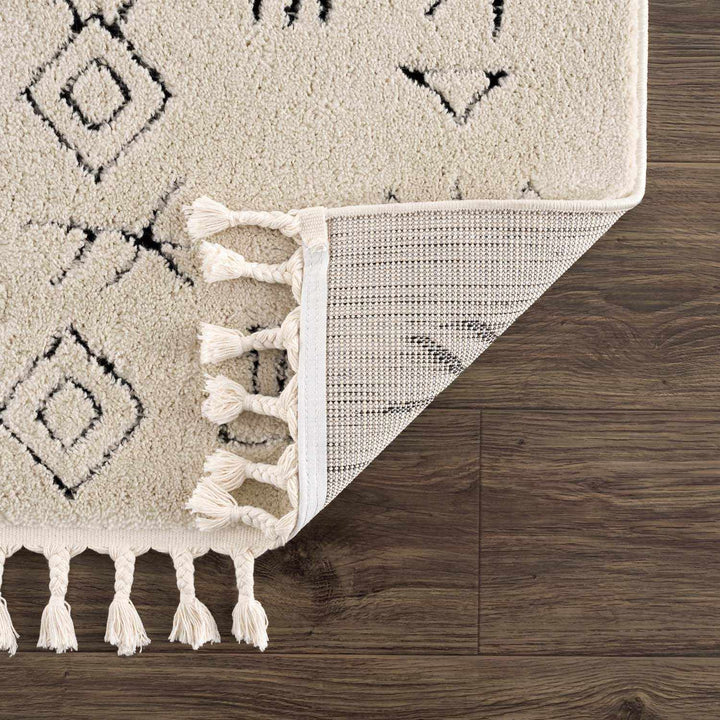 Tribal look Ivory and Black plush pile Texture Area Rug - The Rug Decor
