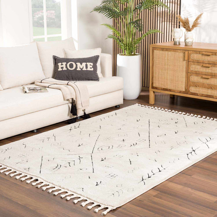 Tribal look Ivory and Black plush pile Texture Area Rug - The Rug Decor