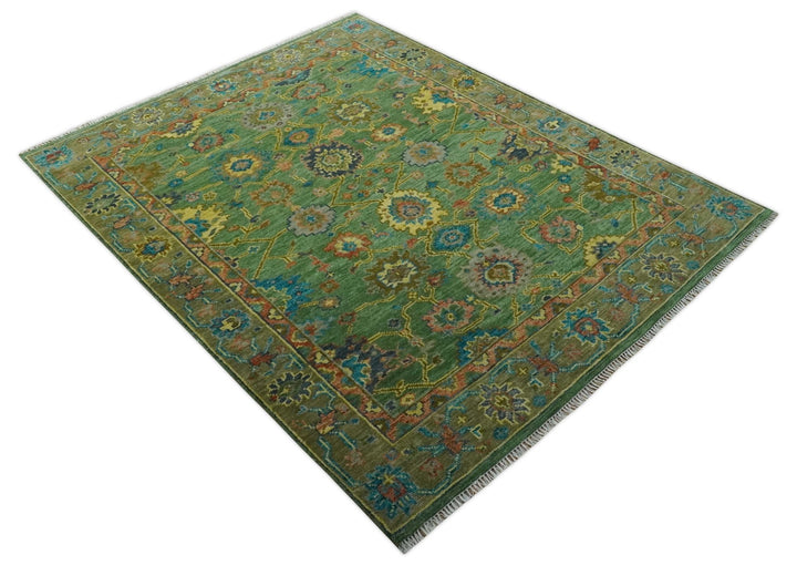Vibrant colorful Green 8x10 Hand Knotted Traditional Oriental Oushak wool Area Rug - The Rug Decor