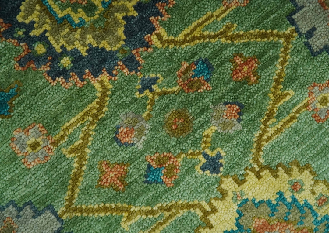 Vibrant colorful Green 8x10 Hand Knotted Traditional Oriental Oushak wool Area Rug - The Rug Decor