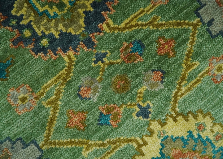 Vibrant colorful Green 8x10 Hand Knotted Traditional Oriental Oushak wool Area Rug - The Rug Decor