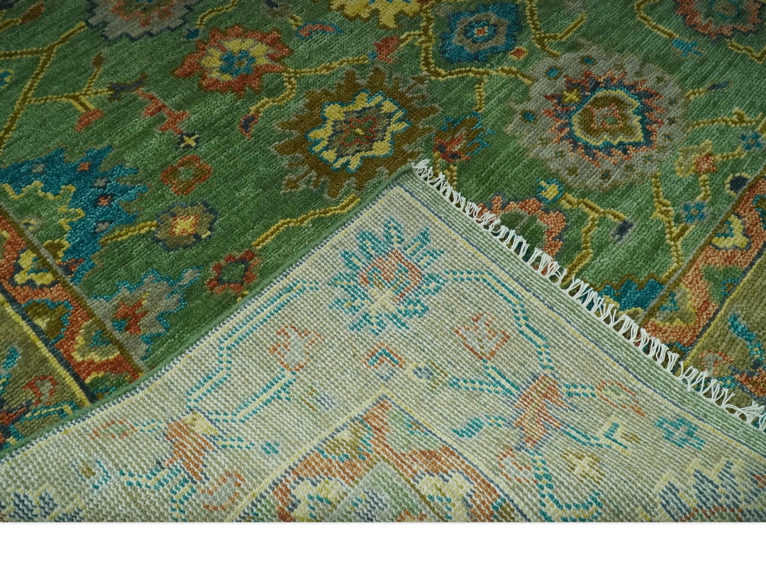 Vibrant colorful Green 8x10 Hand Knotted Traditional Oriental Oushak wool Area Rug - The Rug Decor