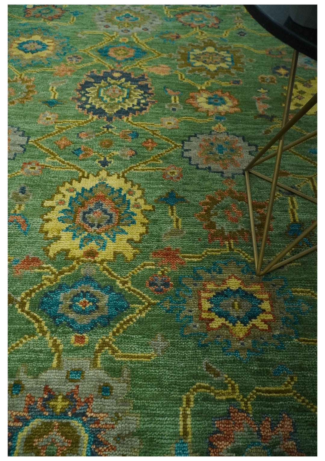 Vibrant colorful Green 8x10 Hand Knotted Traditional Oriental Oushak wool Area Rug - The Rug Decor
