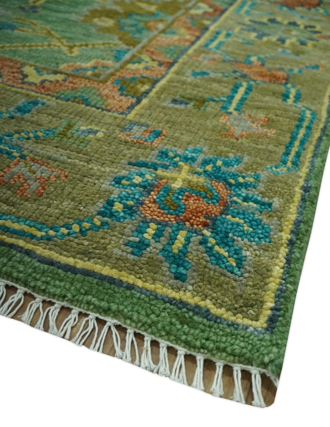 Vibrant colorful Green 8x10 Hand Knotted Traditional Oriental Oushak wool Area Rug - The Rug Decor