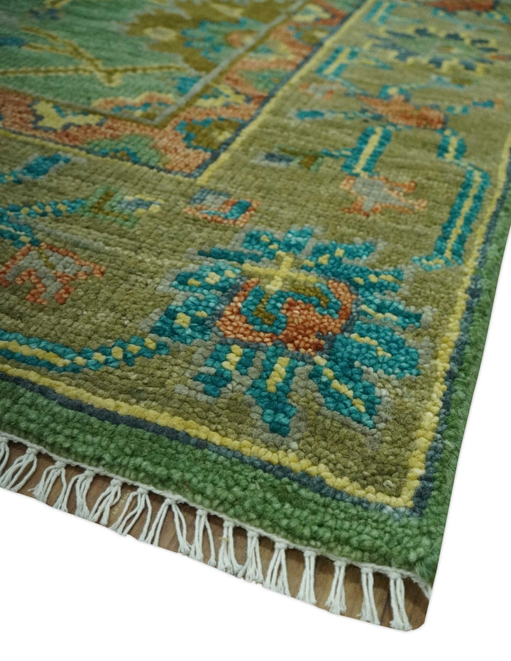 Vibrant colorful Green 8x10 Hand Knotted Traditional Oriental Oushak wool Area Rug - The Rug Decor