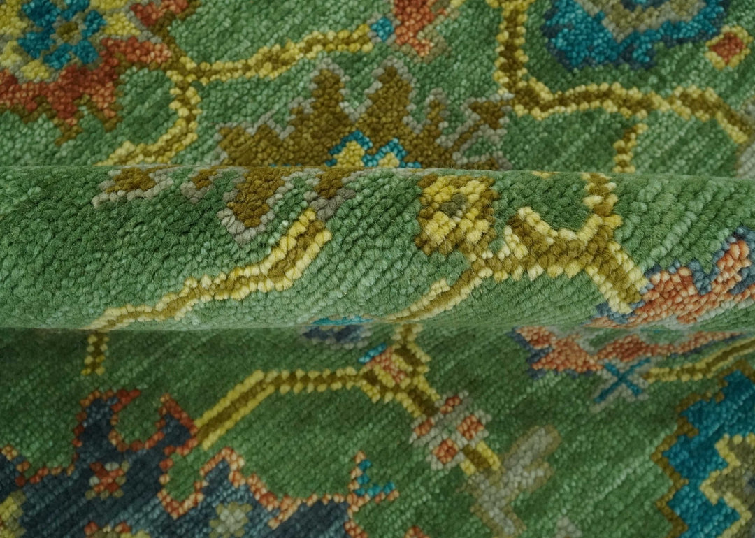 Vibrant colorful Green 8x10 Hand Knotted Traditional Oriental Oushak wool Area Rug - The Rug Decor