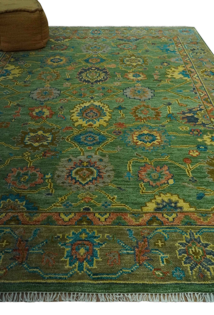 Vibrant colorful Green 8x10 Hand Knotted Traditional Oriental Oushak wool Area Rug - The Rug Decor