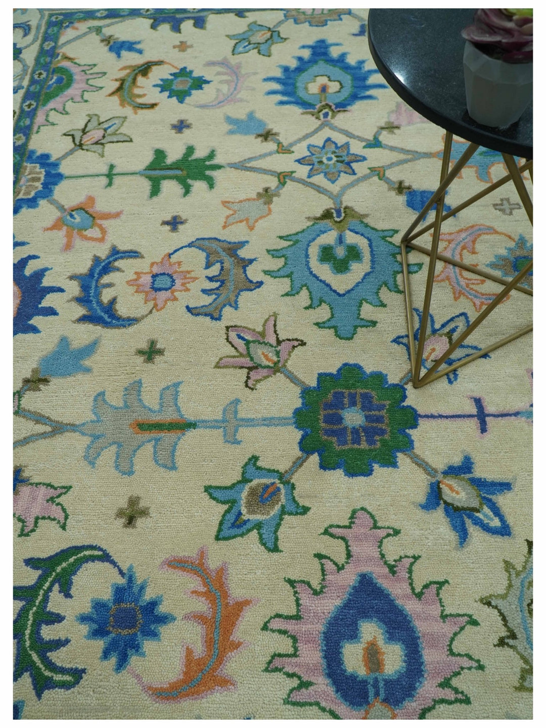 Vibrant Colorful Ivory and Blue Oriental Oushak Hand Tufted Multi Size area rug - The Rug Decor