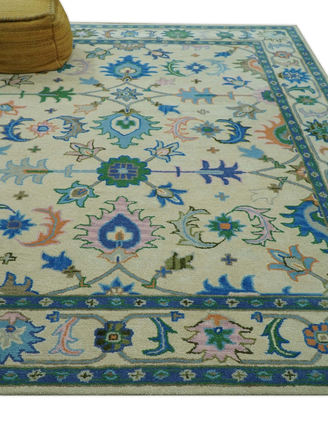 Vibrant Colorful Ivory and Blue Oriental Oushak Hand Tufted Multi Size area rug - The Rug Decor