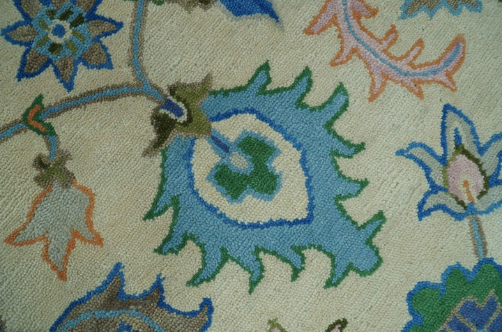 Vibrant Colorful Ivory and Blue Oriental Oushak Hand Tufted Multi Size area rug - The Rug Decor