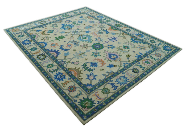 Vibrant Colorful Ivory and Blue Oriental Oushak Hand Tufted Multi Size area rug - The Rug Decor