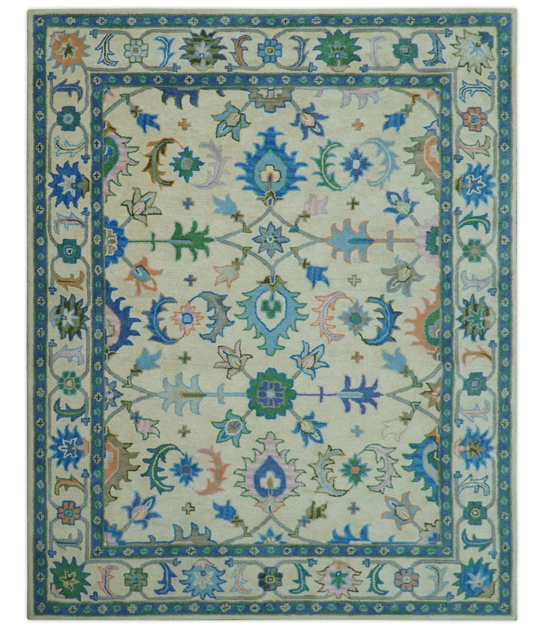 Vibrant Colorful Ivory and Blue Oriental Oushak Hand Tufted Multi Size area rug - The Rug Decor
