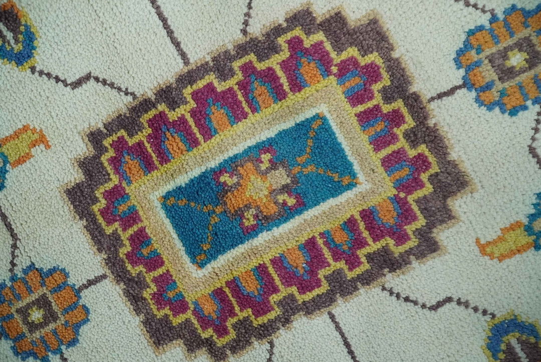 Vibrant colorful Ivory, Blue, Beige and Peach Hand Knotted Traditional Floral oriental Oushak Multi Size wool Area Rug - The Rug Decor