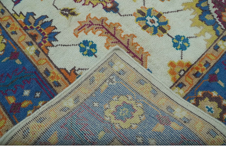 Vibrant colorful Ivory, Blue, Beige and Peach Hand Knotted Traditional Floral oriental Oushak Multi Size wool Area Rug - The Rug Decor