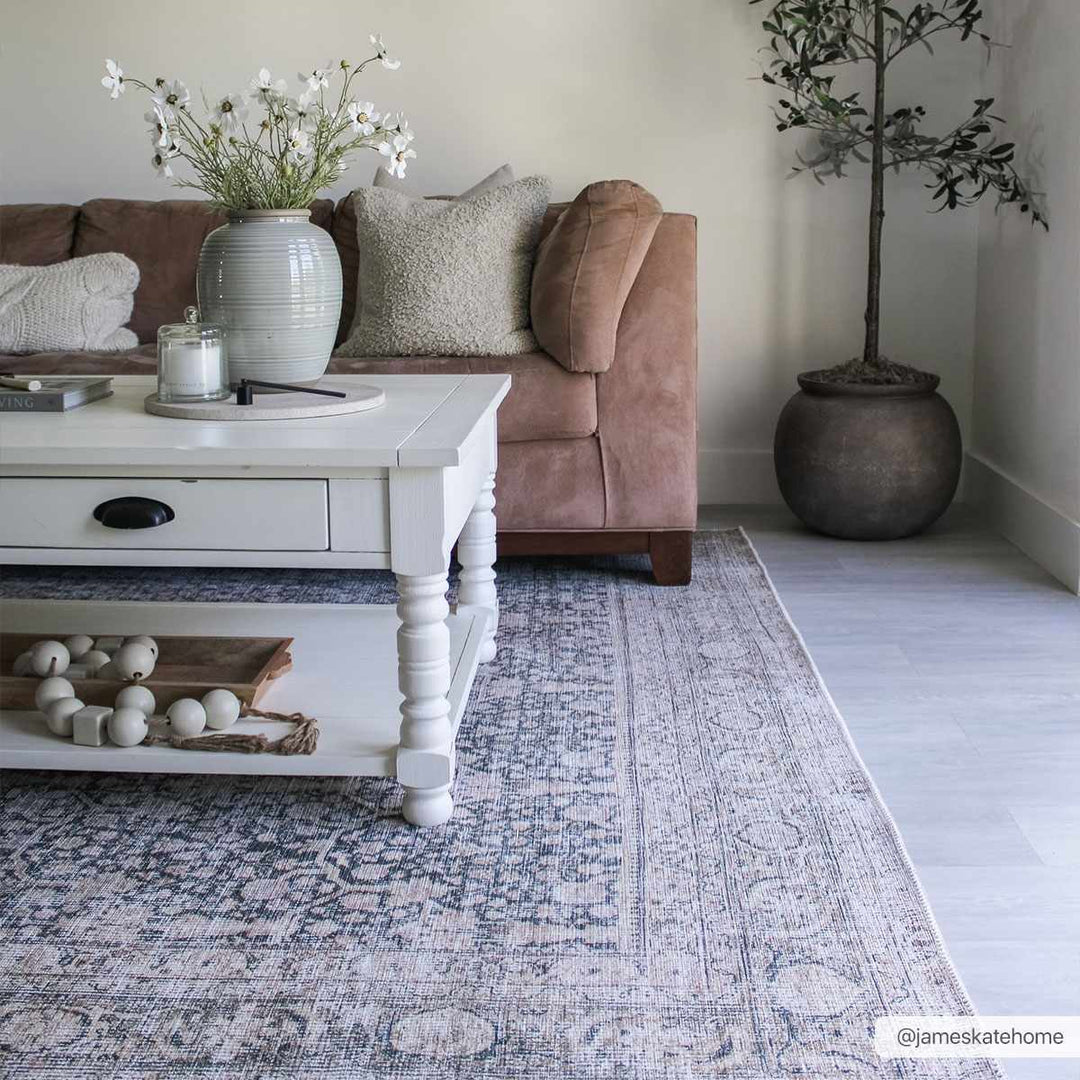 Vintage Antique Design Charcoal, Silver and Beige washable rug - The Rug Decor