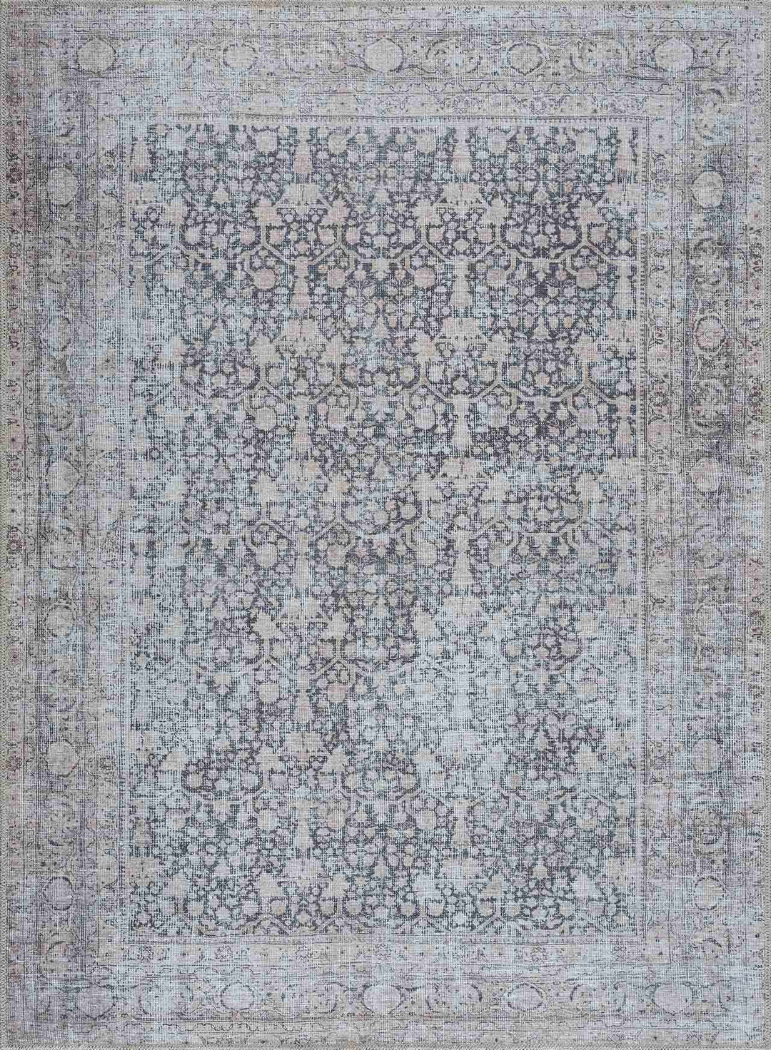 Vintage Antique Design Charcoal, Silver and Beige washable rug - The Rug Decor