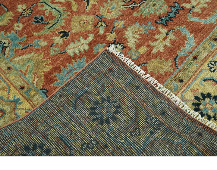 Vintage Style 8x10 Traditional Floral Rust and Olive Oriental Oushak wool area rug - The Rug Decor