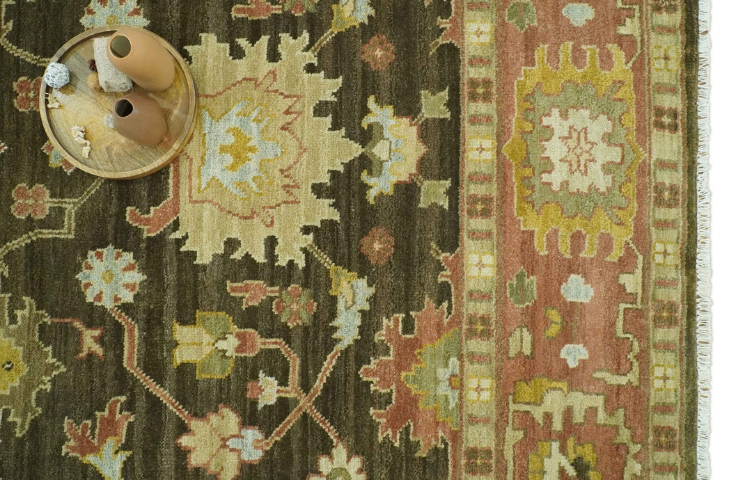 Vintage Style Antique design Green and Rust 8x10 Traditional Floral wool area rug - The Rug Decor