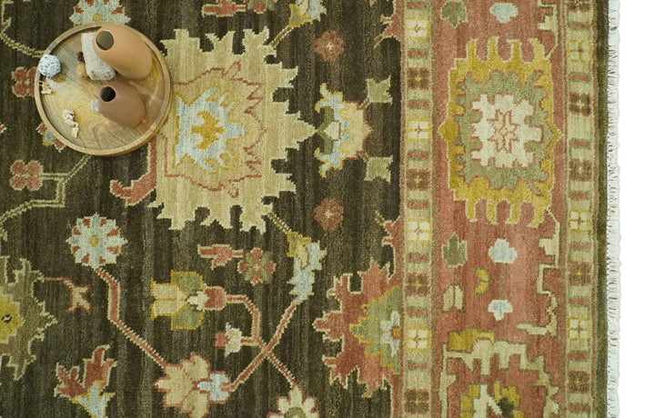 Vintage Style Antique design Green and Rust 8x10 Traditional Floral wool area rug - The Rug Decor