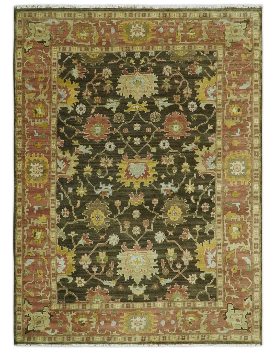 Vintage Style Antique design Green and Rust 8x10 Traditional Floral wool area rug - The Rug Decor