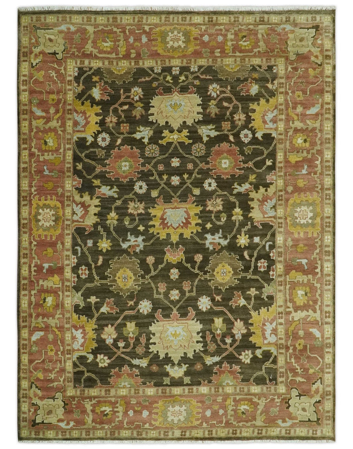 Vintage Style Antique design Green and Rust 8x10 Traditional Floral wool area rug - The Rug Decor