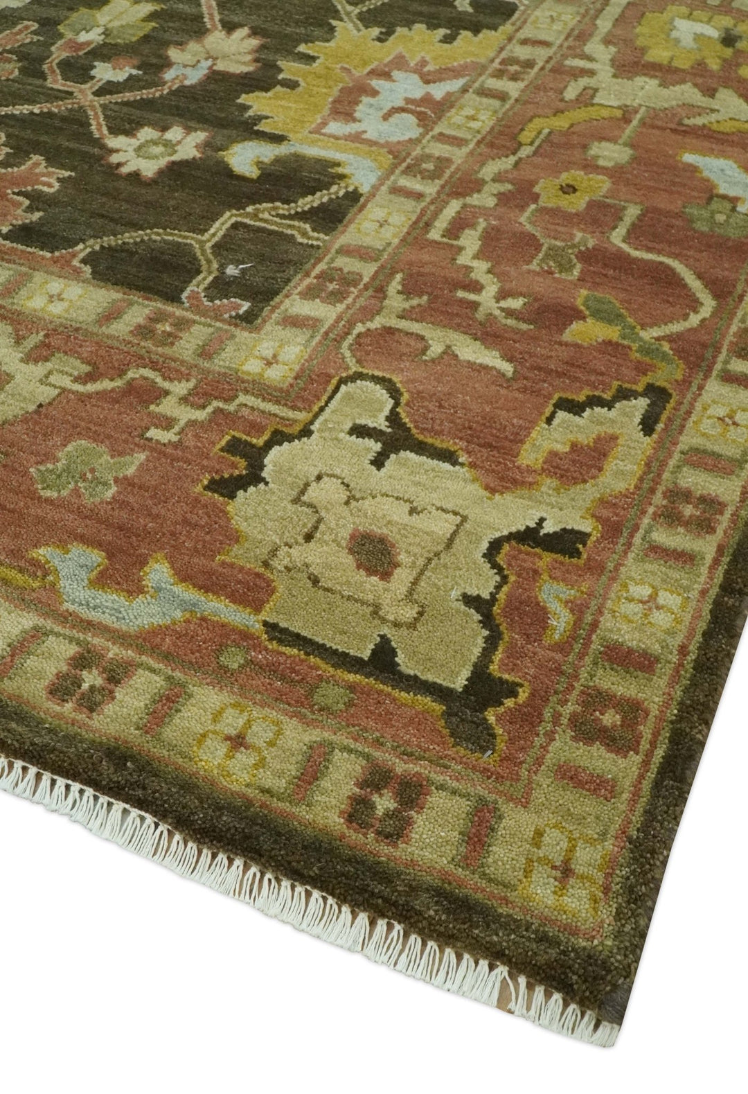 Vintage Style Antique design Green and Rust 8x10 Traditional Floral wool area rug - The Rug Decor