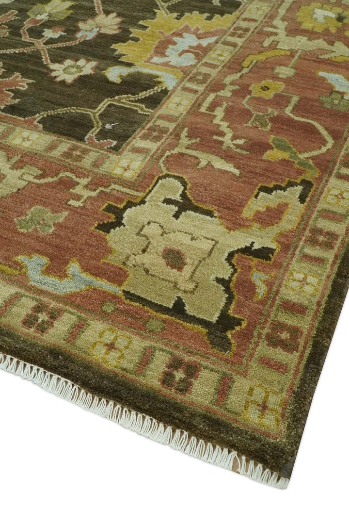 Vintage Style Antique design Green and Rust 8x10 Traditional Floral wool area rug - The Rug Decor