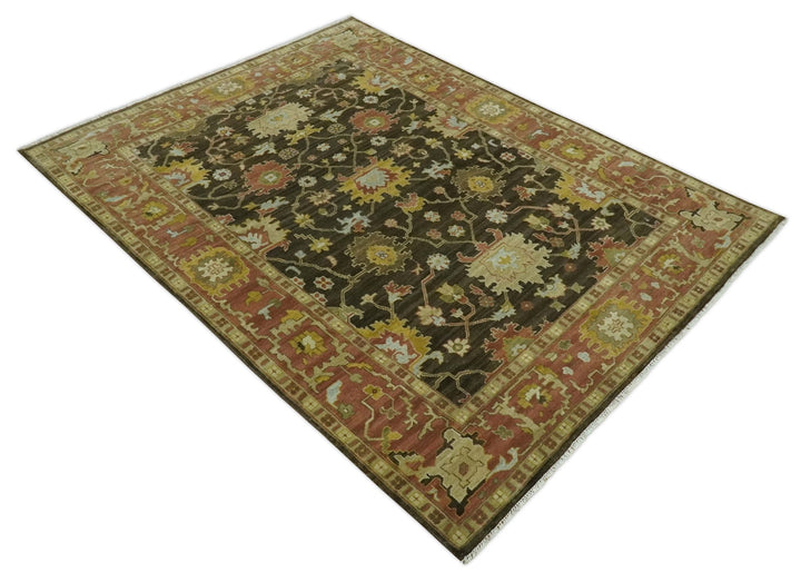 Vintage Style Antique design Green and Rust 8x10 Traditional Floral wool area rug - The Rug Decor