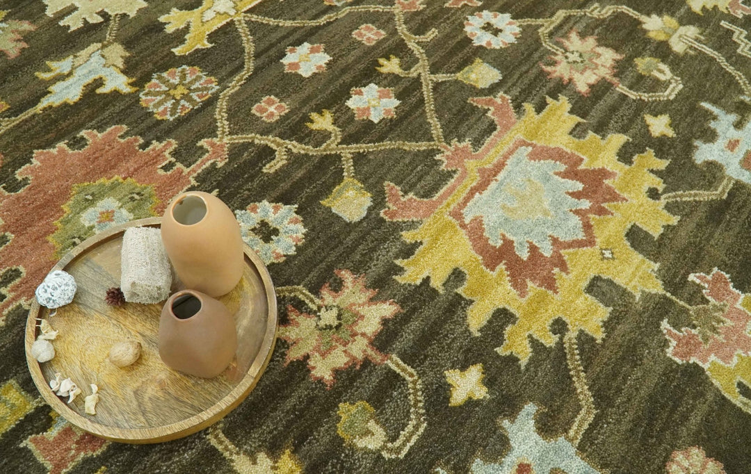 Vintage Style Antique design Green and Rust 8x10 Traditional Floral wool area rug - The Rug Decor