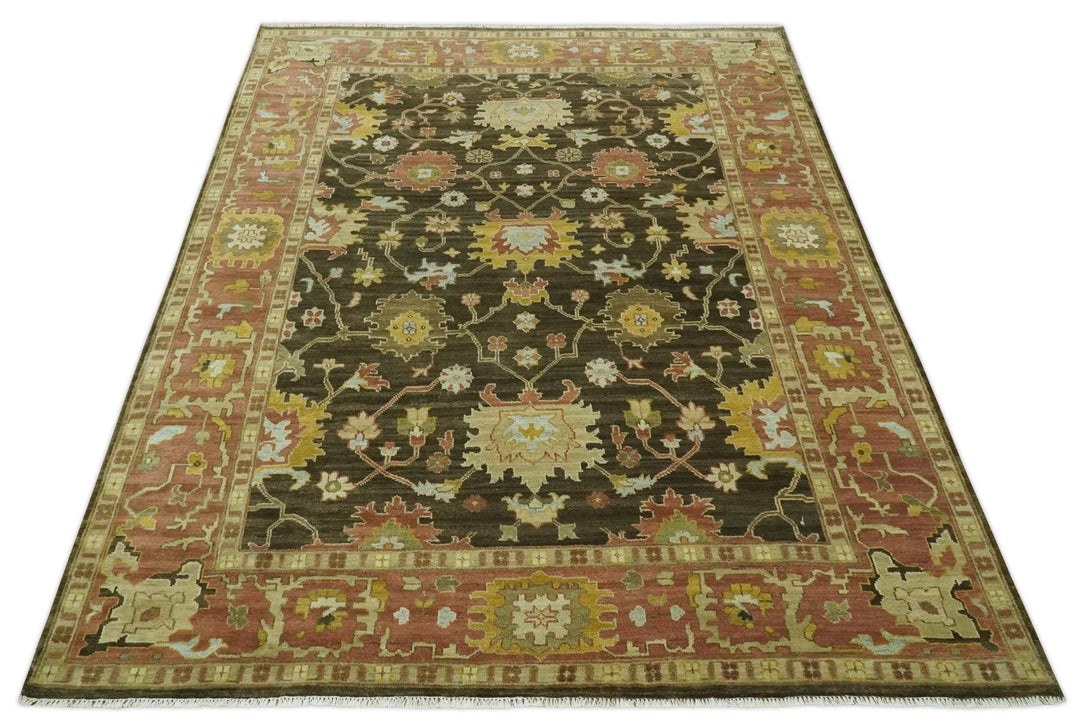Vintage Style Antique design Green and Rust 8x10 Traditional Floral wool area rug - The Rug Decor