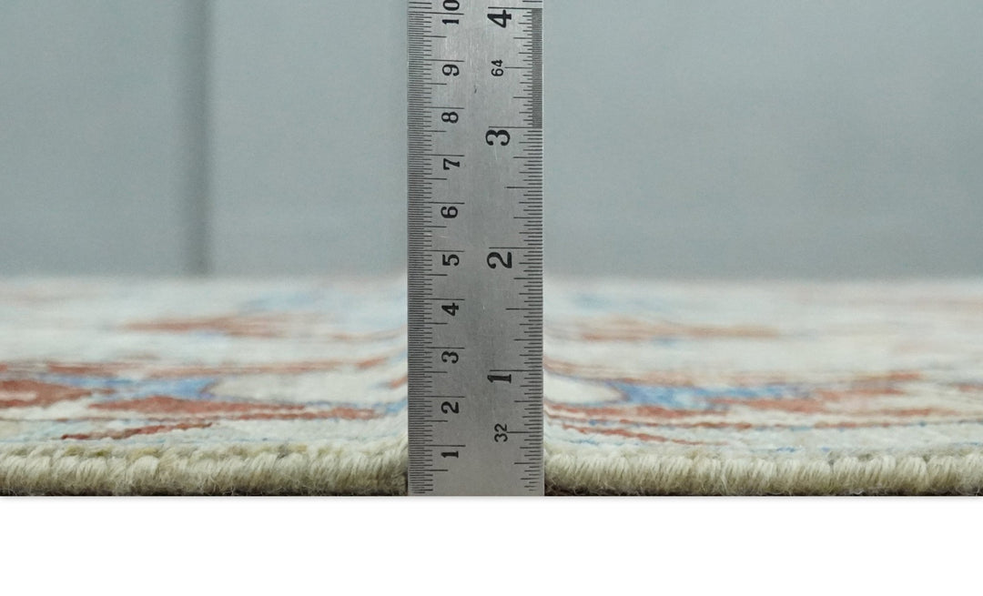 Vintage Style Beige, Aqua and Brown Hand Knotted Traditional Heriz 8x10 wool area Rug - The Rug Decor