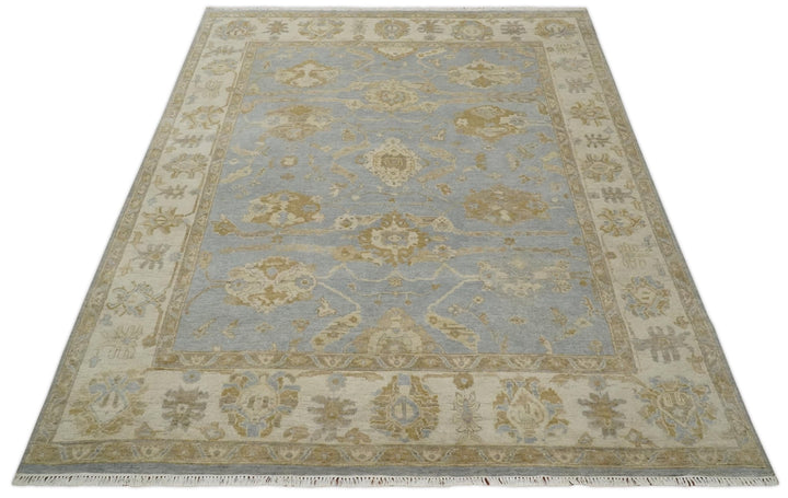 Vintage Style Charcoal, Beige and Olive 8x10 Hand knotted Oushak wool Area Rug - The Rug Decor