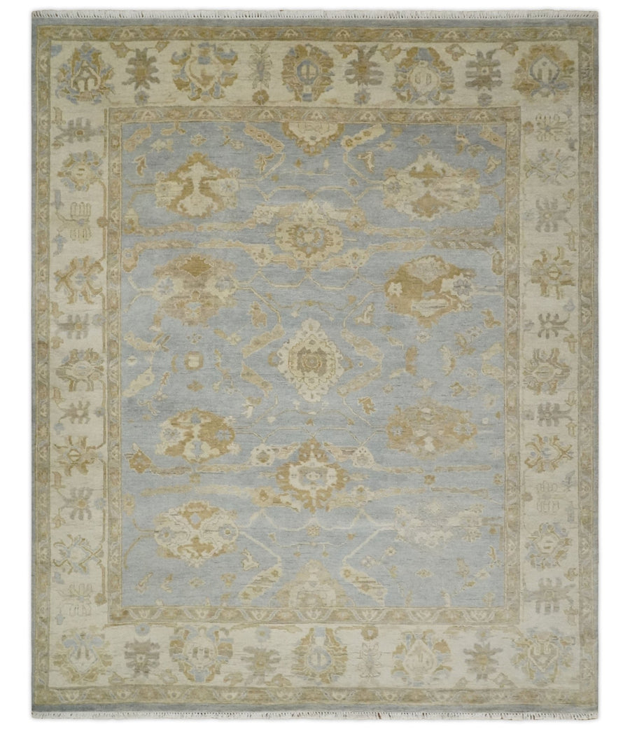 Vintage Style Charcoal, Beige and Olive 8x10 Hand knotted Oushak wool Area Rug - The Rug Decor