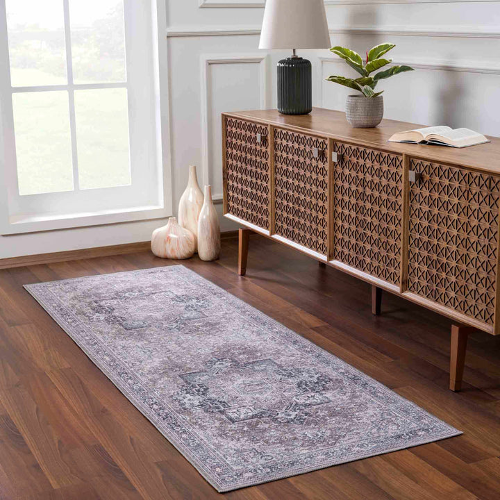 Vintage Style Floral Brown, Blue and Peach Traditional Washable Area Rug - The Rug Decor