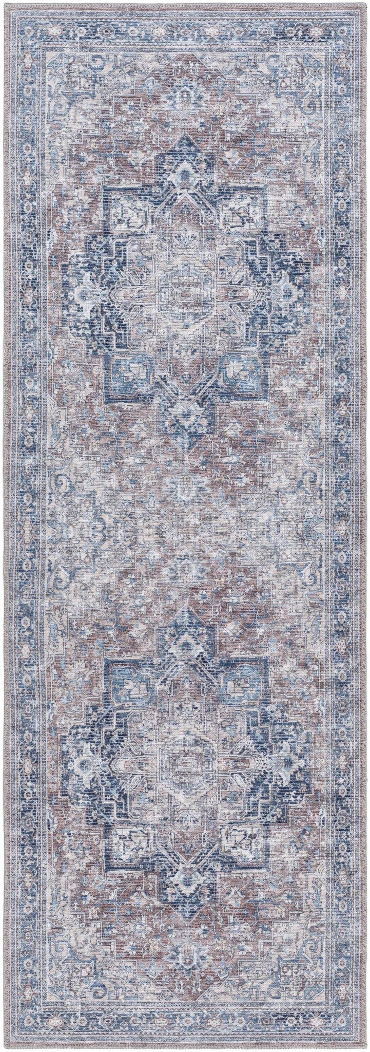 Vintage Style Floral Brown, Blue and Peach Traditional Washable Area Rug - The Rug Decor