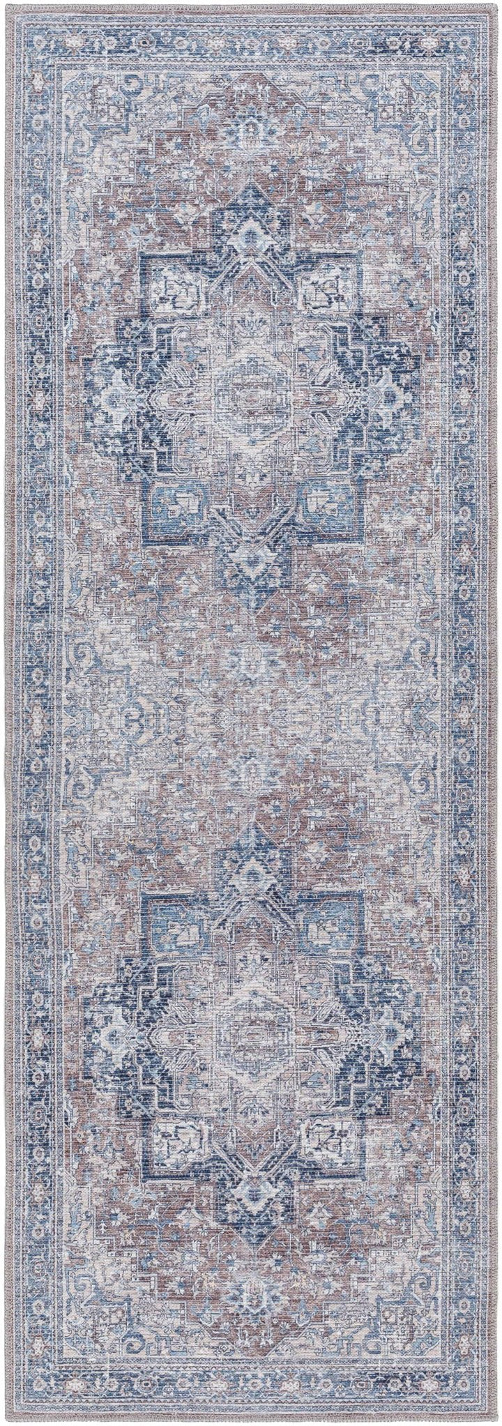 Vintage Style Floral Brown, Blue and Peach Traditional Washable Area Rug - The Rug Decor