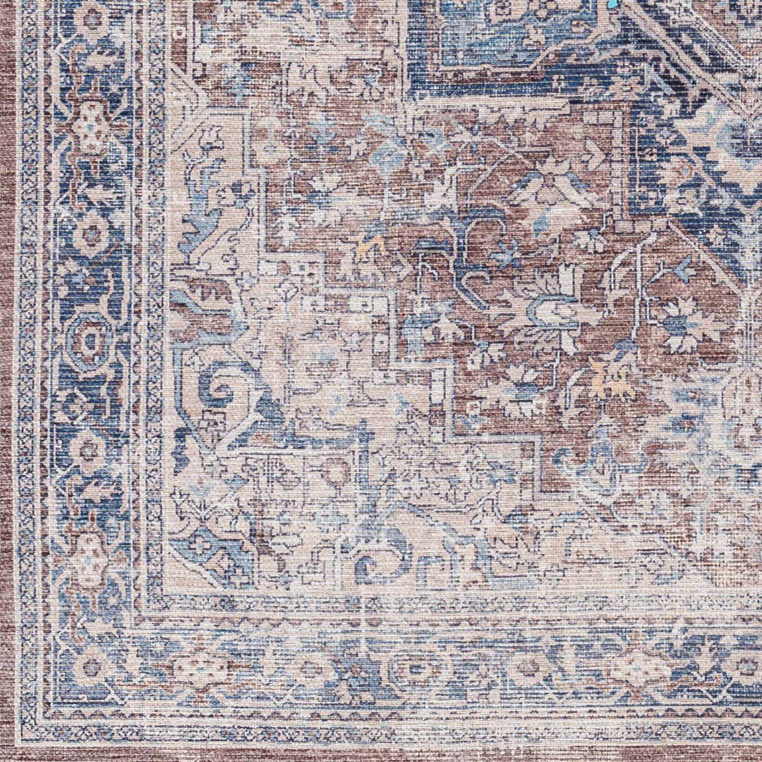 Vintage Style Floral Brown, Blue and Peach Traditional Washable Area Rug - The Rug Decor