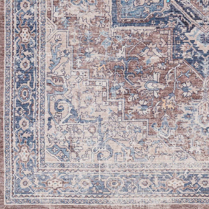 Vintage Style Floral Brown, Blue and Peach Traditional Washable Area Rug - The Rug Decor