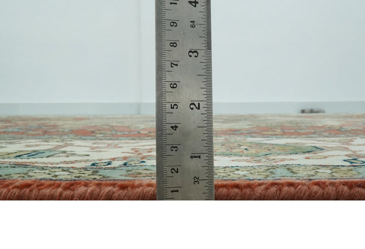 Vintage Style Green, Rust and Ivory Fine Hand Knotted 8x10 wool area rug - The Rug Decor